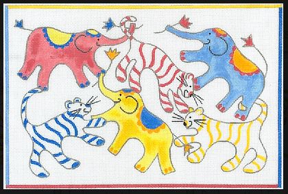 click here to view larger image of Tigers and Elephants w/Flowers (hand painted canvases 2)