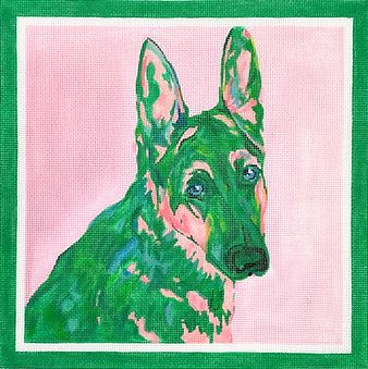 click here to view larger image of German Shepherd on Pink (hand painted canvases 2)