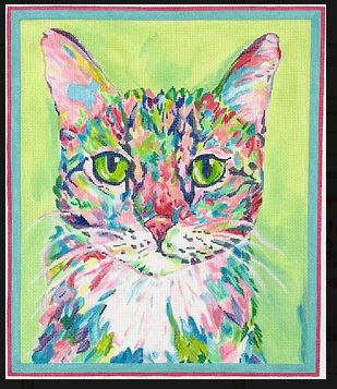 click here to view larger image of Calico Cat on Light Green (hand painted canvases 2)