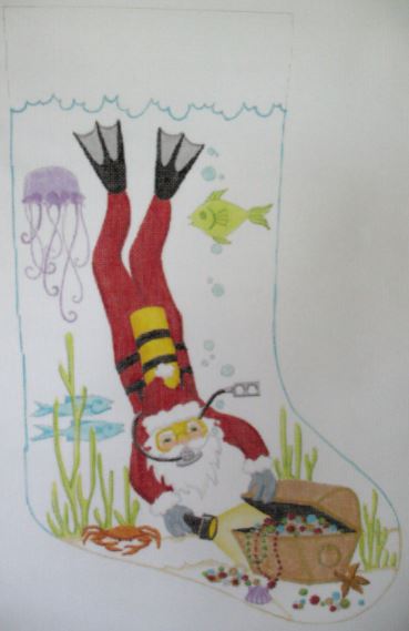 click here to view larger image of Diver Santa Stocking (hand painted canvases)