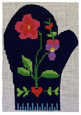 click here to view larger image of Swedish Flower Mitten Ornament (hand painted canvases)