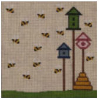 click here to view larger image of Bee Skep/3 Bird Houses Eyeglass Case (hand painted canvases)
