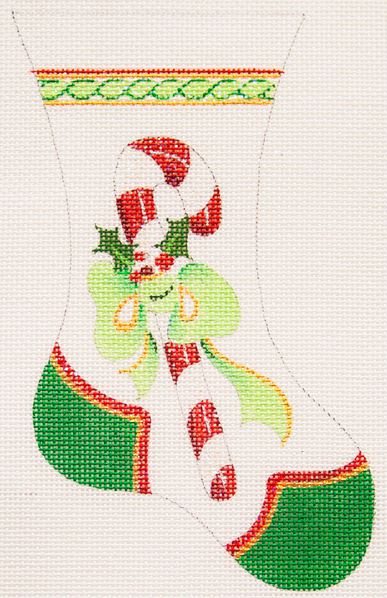 click here to view larger image of Mini Stocking w/Candy Cane (hand painted canvases)