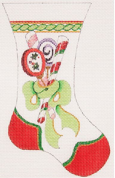 click here to view larger image of Mini Stocking w/Candy and Green Bow (hand painted canvases)