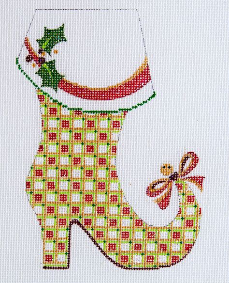 click here to view larger image of Mrs Claus Boot w/Bow on Toe (hand painted canvases)