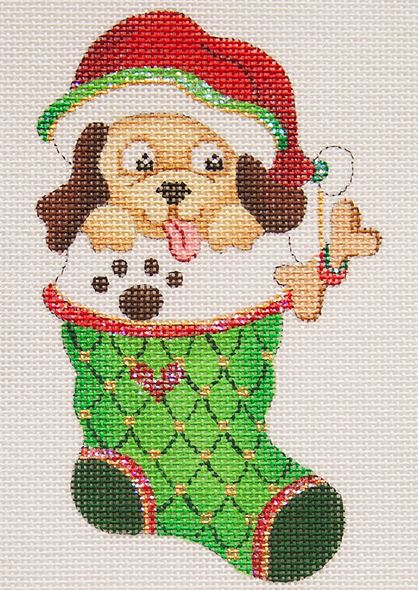 click here to view larger image of Mini Stocking w/Dog (hand painted canvases)