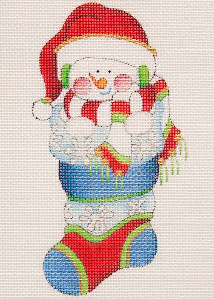 click here to view larger image of Mini Stocking w/Snowman (hand painted canvases)