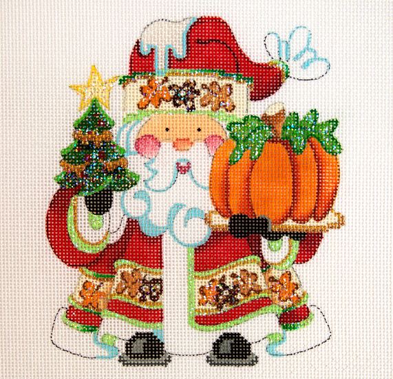 click here to view larger image of Celebrating Santa w/Pumpkin (hand painted canvases)