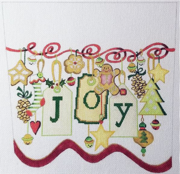 click here to view larger image of Stocking Cuff - Tags Spelling JOY   (hand painted canvases)