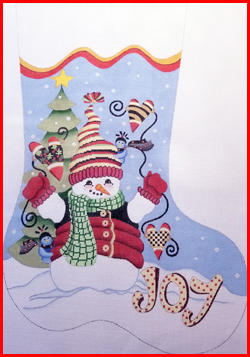 click here to view larger image of Snowman w/Joy on Toe (hand painted canvases)