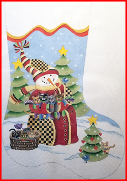 click here to view larger image of Snowman w/Cats (hand painted canvases)