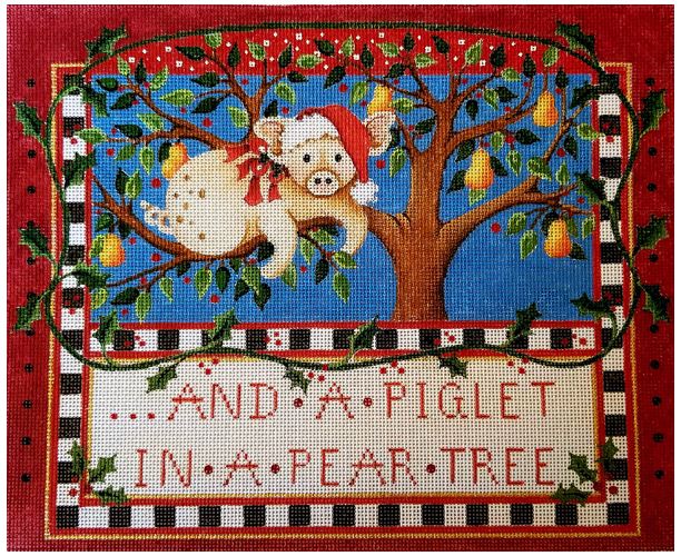 click here to view larger image of Piglet in a Pear Tree (hand painted canvases)
