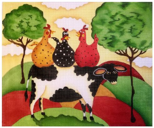 click here to view larger image of Chickens/Cow - DH-08 (hand painted canvases)