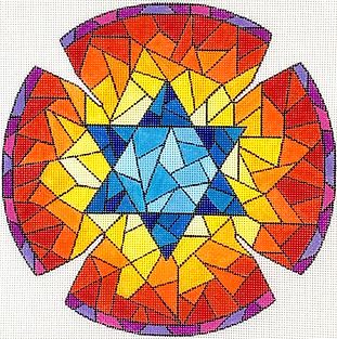 click here to view larger image of Kippah - Stained Glass/Star of David (hand painted canvases 2)