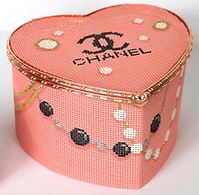 click here to view larger image of Large Heart Box - Chanel Logo/Beads and Necklaces (hand painted canvases 2)