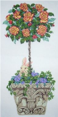 click here to view larger image of Rose Topiary w/Rabbit (hand painted canvases)