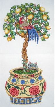 click here to view larger image of Lemon Topiary w/Cat (hand painted canvases)