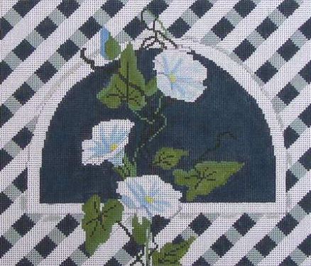 click here to view larger image of Morning Glories in Lattice  (hand painted canvases)