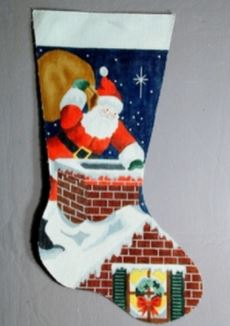 click here to view larger image of Santa on Housetop Stocking (hand painted canvases)