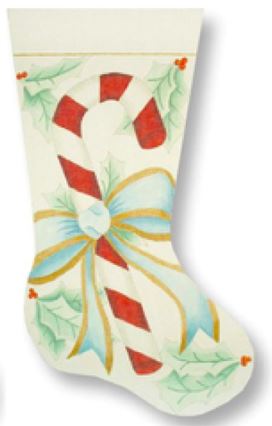 click here to view larger image of Candy Cane w/Bow Stocking (hand painted canvases)
