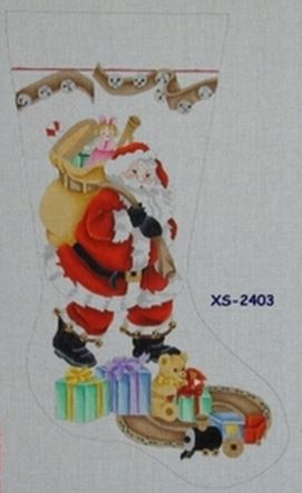 click here to view larger image of Santa w/Bells Stocking (hand painted canvases)