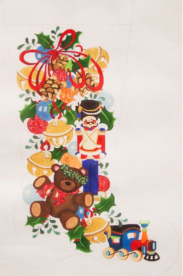 click here to view larger image of Jingle Bells w/Toys Stocking   (hand painted canvases)