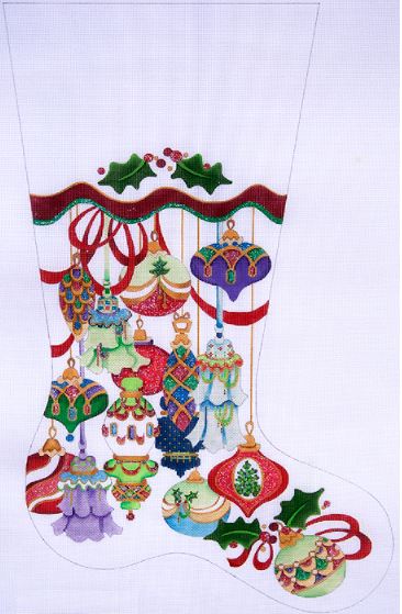 click here to view larger image of Multi Ornament Stocking  CS-151p (hand painted canvases)