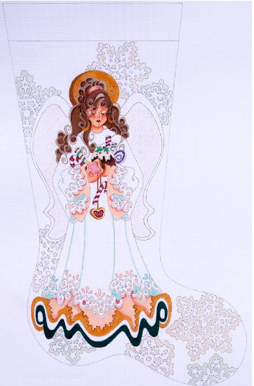 click here to view larger image of Sugarplum Angel w/Snowflakes Stocking   (hand painted canvases)