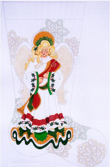 click here to view larger image of Christmas Angel w/Snowflakes Stocking   (hand painted canvases)