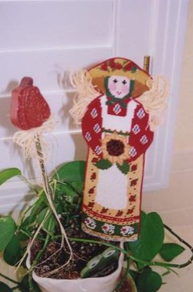 click here to view larger image of Garden Lady w/Sunflower Marigold Ornament (hand painted canvases)