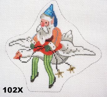 click here to view larger image of Elf Riding Goose/Holding Stars (hand painted canvases)