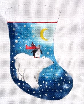click here to view larger image of Penguin Riding Polar Bear Mini Sock (hand painted canvases)
