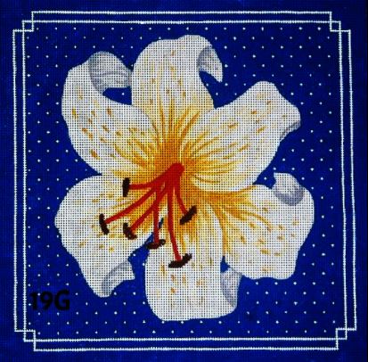 click here to view larger image of White Tiger Lily / Blue BG (hand painted canvases)
