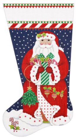 click here to view larger image of Red Coat Santa Stocking (hand painted canvases)