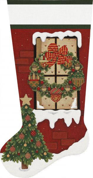 click here to view larger image of Window Wreath Stocking (hand painted canvases)