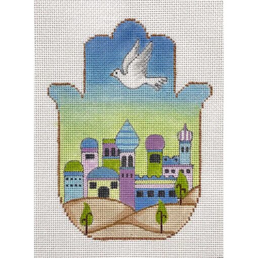 click here to view larger image of Pastel Hamsa w/Dove (hand painted canvases)