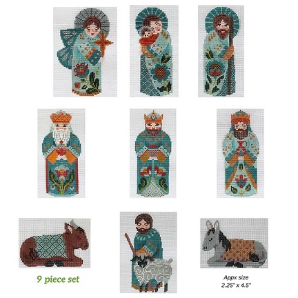 click here to view larger image of Nativity Series in Teal - 9 Piece Set (hand painted canvases)