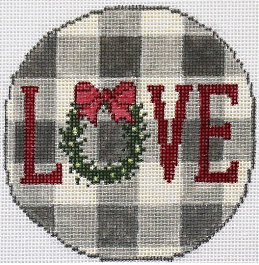 click here to view larger image of Gingham Gray Ornament/Love (hand painted canvases)