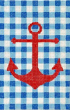 click here to view larger image of Passport Cover Insert - Anchor on Gingham (hand painted canvases 2)