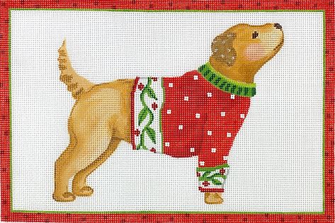 click here to view larger image of Yellow Dog in Sweater  (hand painted canvases 2)