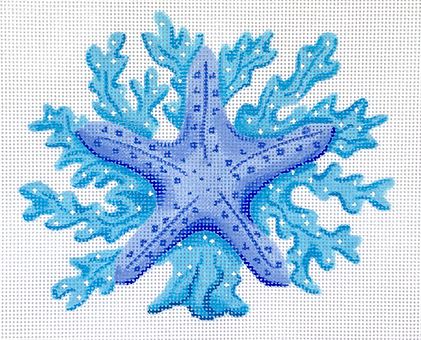 click here to view larger image of Starfish w/Coral - Blues (hand painted canvases 2)