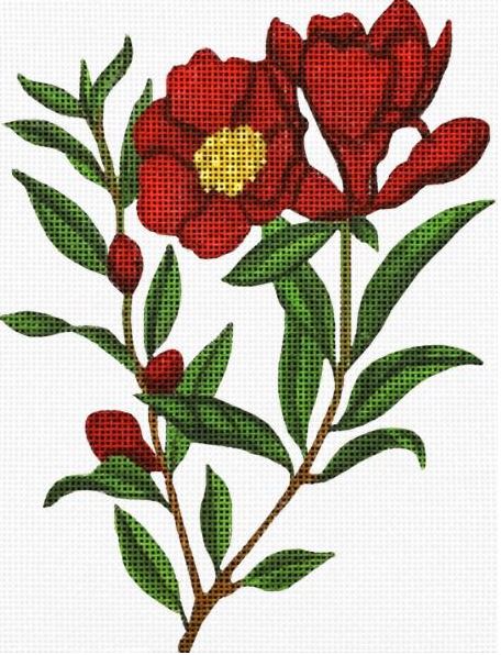 click here to view larger image of Red Flowers for Turtle Bag (hand painted canvases)