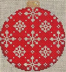 click here to view larger image of Snowflake Repeat on Red Ball Ornament (hand painted canvases)