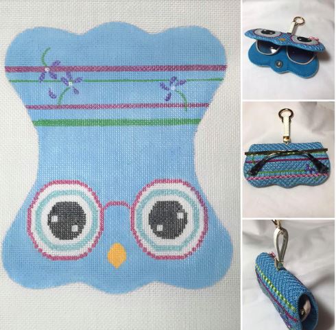 click here to view larger image of Blue Owl Sunglasses Case w/Key Ring (hand painted canvases)