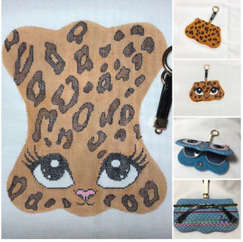 click here to view larger image of Eyeglass Case with Key Ring - Leopard (hand painted canvases)