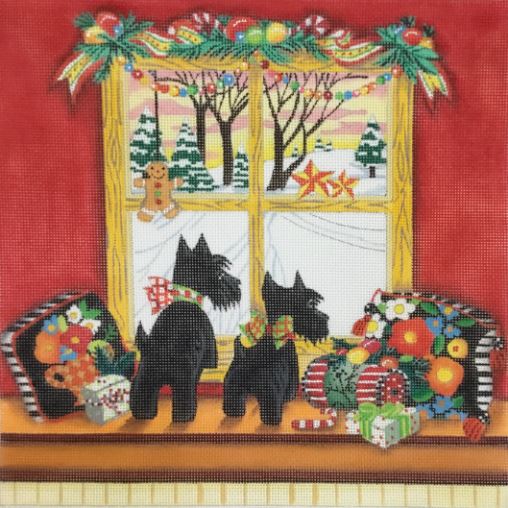 click here to view larger image of Scotties on Watch (hand painted canvases)