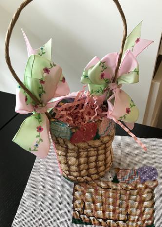 click here to view larger image of Small Easter Basket w/4 eggs (hand painted canvases)