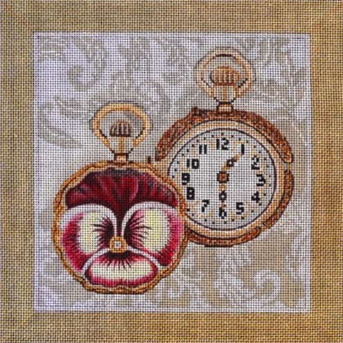 click here to view larger image of Pansy Pocket Watch  (hand painted canvases)