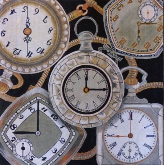 click here to view larger image of Silver Pocket Watch Collage (hand painted canvases)