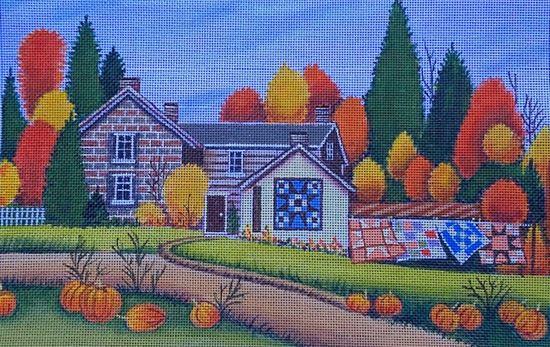 click here to view larger image of Pumpkins & Quilts (hand painted canvases)